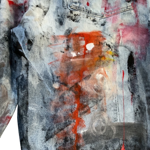 Hand Painted Vintage Jeans - Abstract Design - Picture 8 of 13